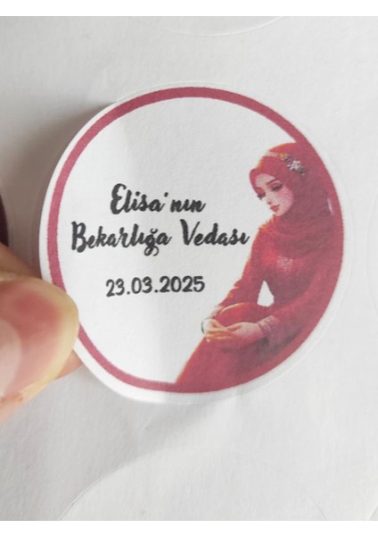 48 Adet 4 cm Kişiye Özel Kına Hatırası Baskılı Mat Etiket Sticker 3