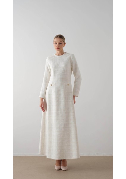 Bebe Yakalı Chanel Elbise Ekru fiyatları