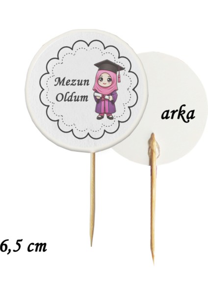 20 Adet Kız Çocuk Mezun Oldum Mezuniyet Baskılı Kürdan 6,5 cm