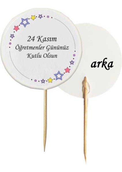 20 Adet 24 Kasım Öğretmenler Gününüz Kutlu Olsun Baskılı Pasta Kürdanı 6,5 Cm-4