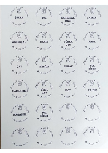 48 Adet 4 cm Baharat Isimleri Kavanoz Baskılı Mat Etiket Sticker - 1 Sık Kullanılanlar