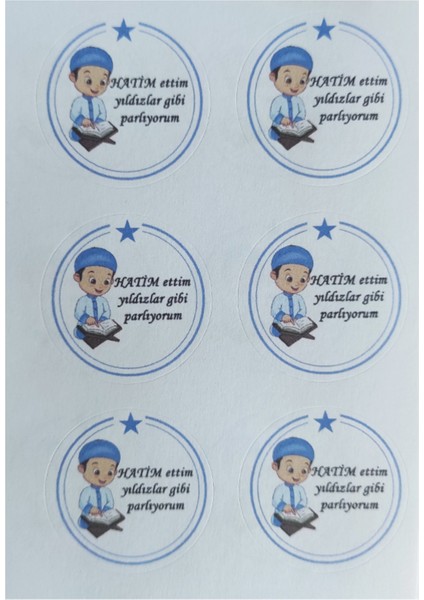 48 Adet 4 cm Mavi Hatim Ettim Yıldızlar Gibi Parlıyorum Baskılı Mat Etiket Sticker