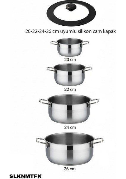 20/22/24/26 cm Uyumlu Cam Tencere&tava&düdüklü&güveç Kapağı Silikon Kenarlı