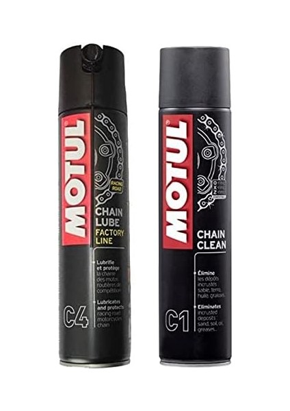 C4 Zincir Yağlama Temizleme Kiti Chain Lube 400 Ml+ C1 Chain Clean 400 ml