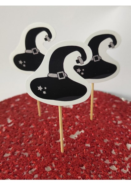 20 Adet Dekoratif Karton Cadı Şapkası Şeklinde Cadılar Bayramı Kürdanı 6,5 cm - Halloween