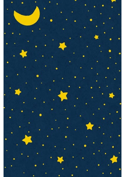Sarı Lacivert Yıldız Desenli Kaymaz Dot Taban Dijital Baskı Çocuk Halısı modelleri