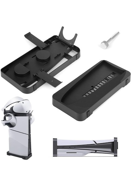 Disk ve Dijital Konsol Için Ps5 Ince Stand, 2'si 1 Arada Dikey ve Yatay Ps5 Ince Taban Montajı, Kulaklık ve Denetleyici Kancalı