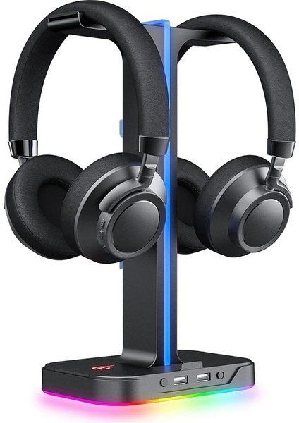 Kulaklık Standı Rgb Dual Balance 2 USB Bağlantısı, Masaüstü Kulaklık Standı, Dayanıklı Oyun Kulaklığı Tutucu, Pc Oyuncu Kulaklık Aksesuarı Için, Siyah (TH650)