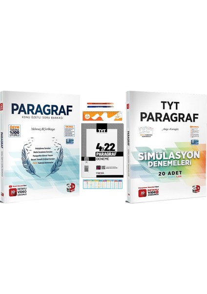 3D Paragraf Konu Özetli Soru Bankası ve Tyt 3D Paragraf Simülasyon DENEMELERI+2025 Tyt Paragraf 4 De