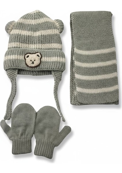 Kitti 0-12 Ay Erkek Bebek & Çocuk Aksesuarlı Içi Polarlı Atkı Bere Eldiven 3'lü Takım