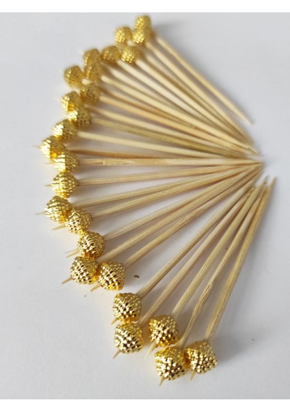 100 Adet Dekoratif Gold Böğürtlen Boncuklu Pasta Kürdanı Lokumluk 6,5 cm - Boncuk 8 mm fiyatları