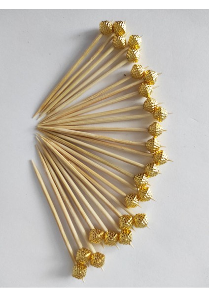 100 Adet Dekoratif Gold Böğürtlen Boncuklu Pasta Kürdanı Lokumluk 6,5 cm - Boncuk 8 mm modelleri