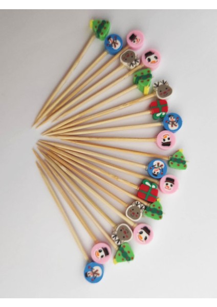 100 Adet Dekoratif Yılbaşı Temalı Boncuklu Kürdan 6,5 cm - Karışık Model - Happy New Year Toothpick fiyatları