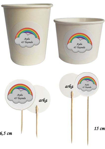 40 Parça Kişiye Özel Gökkuşağı Baskılı Kürdan Seti-Bardak Kase Kısa ve Uzun Kürdan