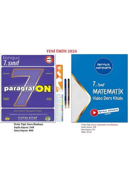 7. Sınıf Paragrafon Soru Bankası ve Partikül Matematik Video Ders Kitabı Yeni Ürünler 2026