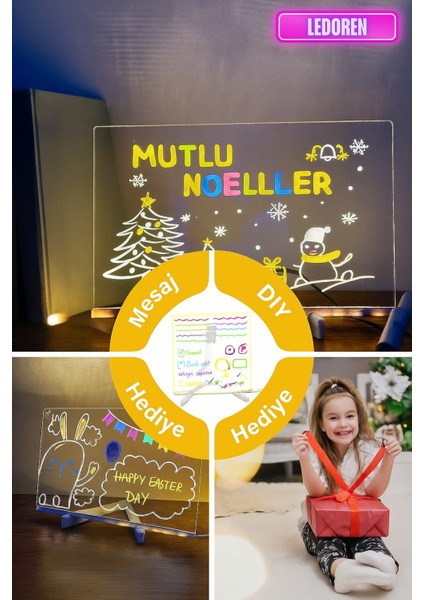Js-01 Akrilik Lüminesan Işıklı Yazı Tablet | LED | 20X30CM | USB Bağlantı | Neon Kalem | Silinebilir