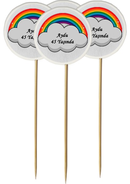 40 Parça Kişiye Özel Gökkuşağı Baskılı Kürdan Seti-Bardak Kase Kısa ve Uzun Kürdan modelleri