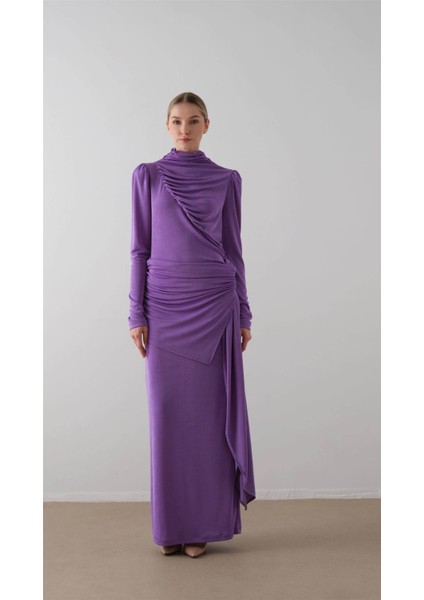 Dökümlü Örme Elbise Lila modelleri