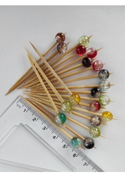 100 Adet Dekoratif Renkli Parıltılı Cici Top Boncuklu Pasta Kürdanı 6,5 cm - Yılbaşı Kürdanı