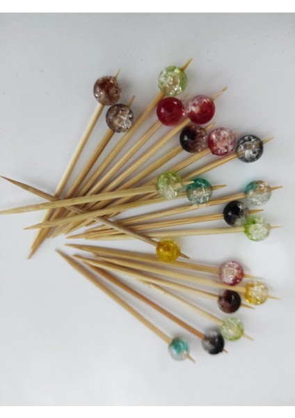 100 Adet Dekoratif Renkli Parıltılı Cici Top Boncuklu Pasta Kürdanı 6,5 cm - Yılbaşı Kürdanı fiyatları