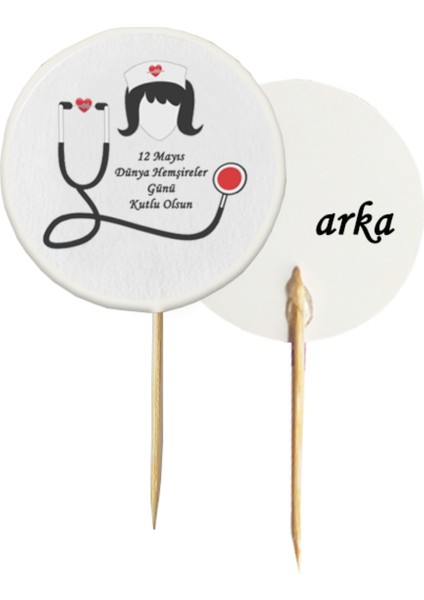 20 Adet Dekoratif 12 Mayıs Dünya Hemşireler Günü Kutlu Olsun Baskılı Kürdan 6,5 cm 2