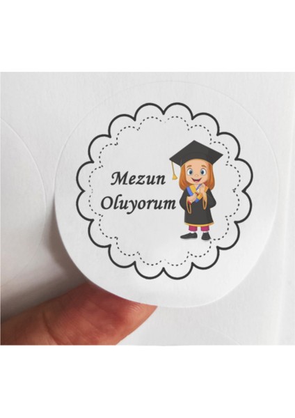 48 Adet 4 cm Kız Çocuk Mezun Oluyorum Mezuniyet Baskılı Mat Etiket Sticker
