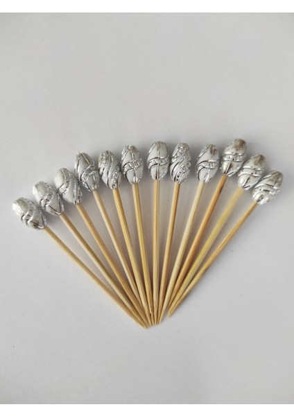 50 Adet Dekoratif Lüks Gümüş Varaklı Yaldız Boncuklu Pasta Kürdanı 6,5 cm - Boncuk 12 mm fırsatları