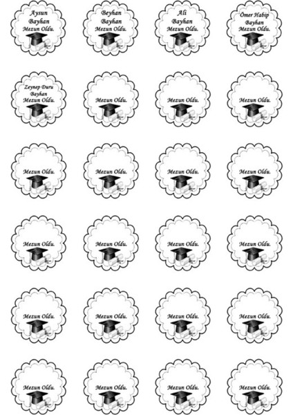 24 Adet 4 cm Sınıflara Özel Kişiselleştirilebilir Mezun Oldu Baskılı Mat Etiket Sticker-1