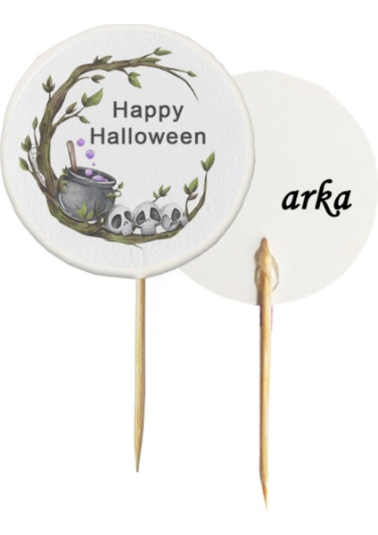 20 Adet Sarmaşıklı Büyücü Kazanı Baskılı Happy Hallowen Kürdanı 6,5 cm - Cadılar Bayramı