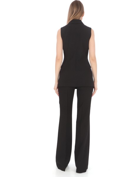 Siyah Slim Fit Krep Inci Düğmeli Trendy Kruvaze Yelek - En Şık, Rahat ve Çok Yönlü Tasarımı