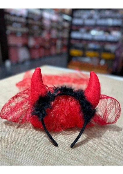 Cadılar Bayramı Kırmızı Şeytan Boynuzlu Duvaklı Taç Halloween Parti Aksesuarı fırsatları