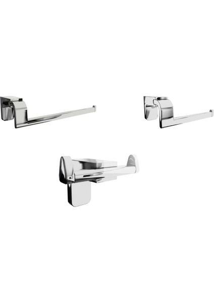 F1 Serisi Krom Paslanmaz Havluluk ve Açık Tuvalet Kağıtlık ve Bornoz Askısı Seti Banyo Seti