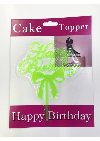 Sepetim Happy Birthday Yazılı Fiyonklu Pasta Kek Çubuğu Yeşil Renk