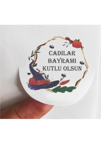 48 Adet 4 cm Hallowen Cadılar Bayramı Baskılı Mat Etiket Sticker -11