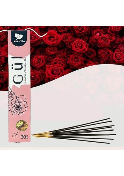 French Rose (Kırmızı Gül - Gulab) Kokusu Agarbatti Özel Aroma Kokusu 20 Adet 1 Paket Çubuk Tütsü modelleri