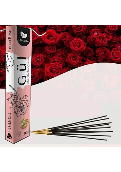 French Rose (Kırmızı Gül - Gulab) Kokusu Agarbatti Özel Aroma Kokusu 20 Adet 1 Paket Çubuk Tütsü indirimleri
