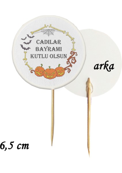 20 Adet Dekoratif Hallowen Cadılar Bayramı Baskılı Pasta Kürdanı 6,5 cm -10