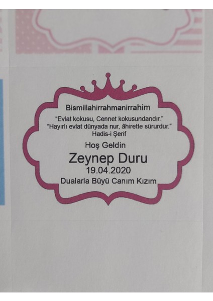 30 Adet Kişiye Özel 7x5 cm Pembe Hoşgeldin Bebek Baskılı Mat Etiket Sticker - Dörtgen Yasin Etiketi