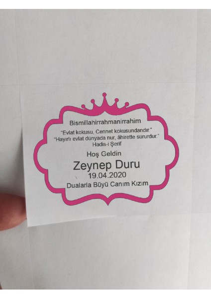 30 Adet Kişiye Özel 7x5 cm Pembe Hoşgeldin Bebek Baskılı Mat Etiket Sticker - Dörtgen Yasin Etiketi modelleri