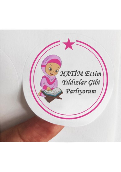 48 Adet 4 cm Pembe Hatim Ettim Yıldızlar Gibi Parlıyorum Baskılı Mat Etiket Sticker
