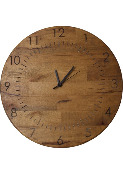 El Yapımı Ahşap Duvar Saati 16.5 Inch (42 Cm) - Sessiz Mekanizma - Ceviz Rengi Gürgen Ağacı