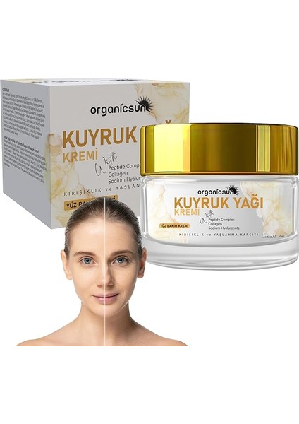 Kuyruk Yağı Kremi | Kırışıklık &amp; Yaşlanma Karşıtı Anti Aging Yüz Bakım Kremi 50ML - Collagen Ilaveli, Nemlendirici Etki