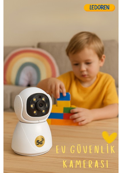 5g Gece Görüşlü 360 Derece LED Işık 1080P Wifi Kamera Kablosuz Panoramik Ev Güvenlik Kamerası