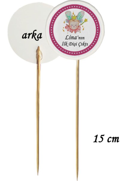 15 cm Uzun Kürdan - 20 Adet Kişiye Özel Renkli Melek Kanatlı Diş Buğdayı Kürdanı - Ilk Diş