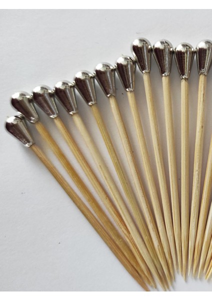 100 Adet Dekoratif Gümüş Mini Damla Inci Boncuklu Pasta Kürdanı 6,5 cm - Boncuk 8 mm modelleri