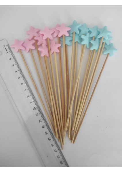 15 cm Uzun Kürdan - 20 Adet Pembe Mavi Deniz Yıldızı Boncuklu Kokteyl Karıştırıcı fiyatları