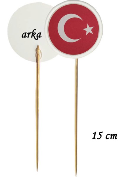 15 cm Uzun Kürdan - 20 Adet Dekoratif Ay Yıldız Baskılı Kürdan Açık Kırmızı