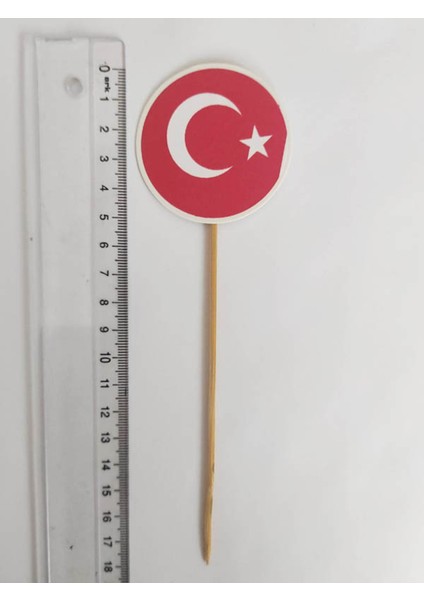 15 cm Uzun Kürdan - 20 Adet Dekoratif Ay Yıldız Baskılı Kürdan Açık Kırmızı modelleri