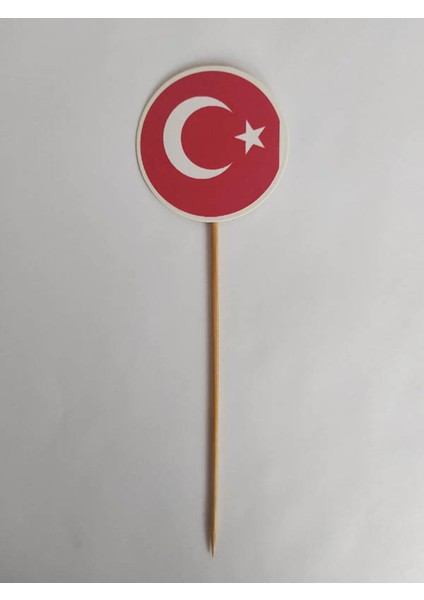 15 cm Uzun Kürdan - 20 Adet Dekoratif Ay Yıldız Baskılı Kürdan Açık Kırmızı fırsatları