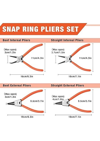 7 Inç Segman Pense Seti, Halka Sökücü Tutma Için 4 Parçalı Dahili Dış Halka Pense, Fermuarlı Durumda Düzenlenmiştir fırsatları